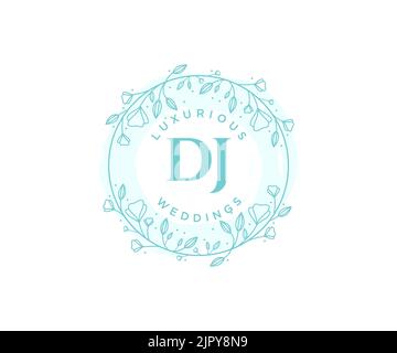 DJ Initials letter Wedding monogram logos template, hand drawn modern minimalistic and floral templates for Invitation cards, Save the Date, elegant Stock Vector