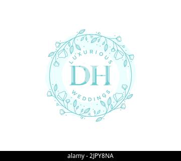 DH Initials letter Wedding monogram logos template, hand drawn modern minimalistic and floral templates for Invitation cards, Save the Date, elegant Stock Vector