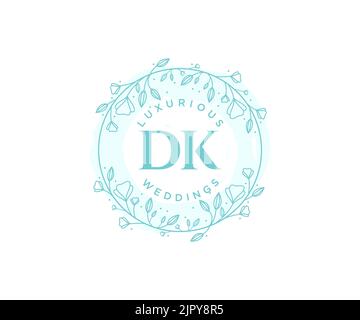 DK Initials letter Wedding monogram logos template, hand drawn modern minimalistic and floral templates for Invitation cards, Save the Date, elegant Stock Vector