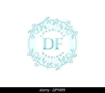 DF Initials letter Wedding monogram logos template, hand drawn modern minimalistic and floral templates for Invitation cards, Save the Date, elegant Stock Vector