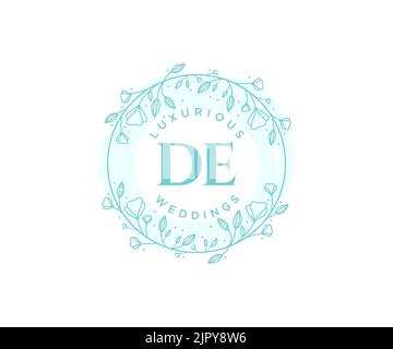 DE Initials letter Wedding monogram logos template, hand drawn modern minimalistic and floral templates for Invitation cards, Save the Date, elegant Stock Vector