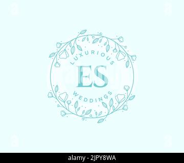 ES Initials letter Wedding monogram logos template, hand drawn modern minimalistic and floral templates for Invitation cards, Save the Date, elegant Stock Vector