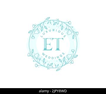 ET Initials letter Wedding monogram logos template, hand drawn modern minimalistic and floral templates for Invitation cards, Save the Date, elegant Stock Vector