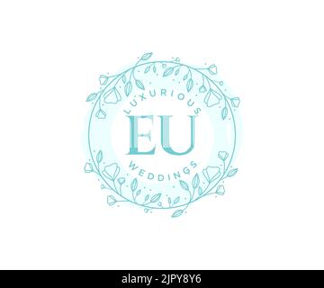 EU Initials letter Wedding monogram logos template, hand drawn modern minimalistic and floral templates for Invitation cards, Save the Date, elegant Stock Vector