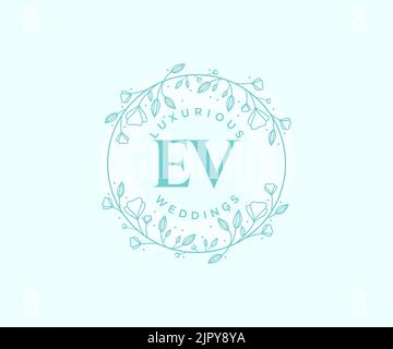 EV Initials letter Wedding monogram logos template, hand drawn modern minimalistic and floral templates for Invitation cards, Save the Date, elegant Stock Vector
