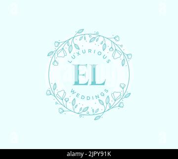EL Initials letter Wedding monogram logos template, hand drawn modern minimalistic and floral templates for Invitation cards, Save the Date, elegant Stock Vector