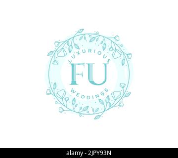 FU Initials letter Wedding monogram logos template, hand drawn modern minimalistic and floral templates for Invitation cards, Save the Date, elegant Stock Vector