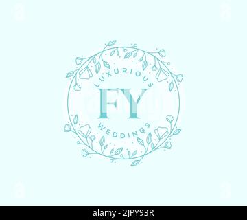 FY Initials letter Wedding monogram logos template, hand drawn modern minimalistic and floral templates for Invitation cards, Save the Date, elegant Stock Vector