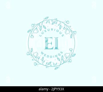 EI Initials letter Wedding monogram logos template, hand drawn modern minimalistic and floral templates for Invitation cards, Save the Date, elegant Stock Vector