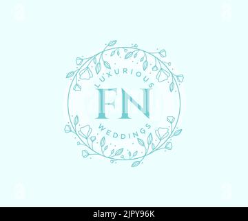 FN Initials letter Wedding monogram logos template, hand drawn modern minimalistic and floral templates for Invitation cards, Save the Date, elegant Stock Vector