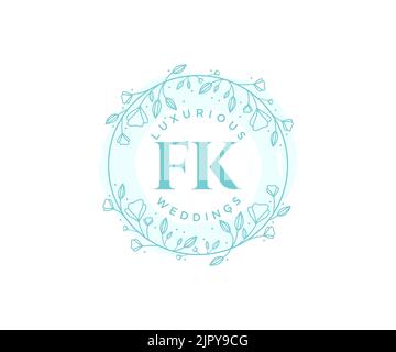 FK Initials letter Wedding monogram logos template, hand drawn modern minimalistic and floral templates for Invitation cards, Save the Date, elegant Stock Vector