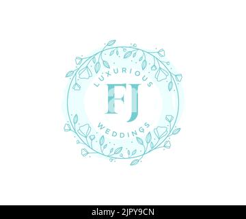 FJ Initials letter Wedding monogram logos template, hand drawn modern minimalistic and floral templates for Invitation cards, Save the Date, elegant Stock Vector