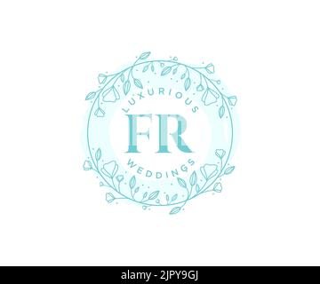 FR Initials letter Wedding monogram logos template, hand drawn modern minimalistic and floral templates for Invitation cards, Save the Date, elegant Stock Vector