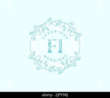 FI Initials letter Wedding monogram logos template, hand drawn modern minimalistic and floral templates for Invitation cards, Save the Date, elegant Stock Vector