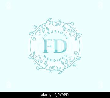 FD Initials letter Wedding monogram logos template, hand drawn modern minimalistic and floral templates for Invitation cards, Save the Date, elegant Stock Vector
