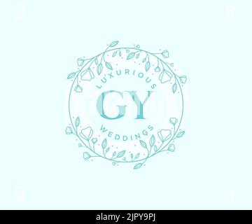 GY Initials letter Wedding monogram logos template, hand drawn modern minimalistic and floral templates for Invitation cards, Save the Date, elegant Stock Vector