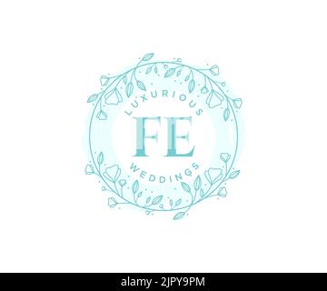 FE Initials letter Wedding monogram logos template, hand drawn modern minimalistic and floral templates for Invitation cards, Save the Date, elegant Stock Vector