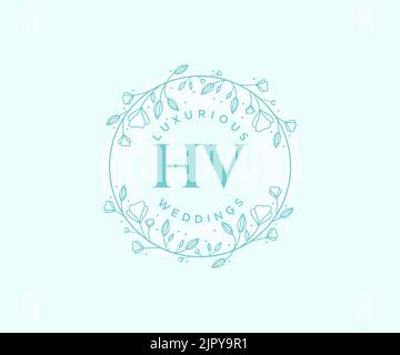 HV Initials letter Wedding monogram logos template, hand drawn modern minimalistic and floral templates for Invitation cards, Save the Date, elegant Stock Vector