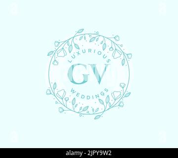GV Initials letter Wedding monogram logos template, hand drawn modern minimalistic and floral templates for Invitation cards, Save the Date, elegant Stock Vector