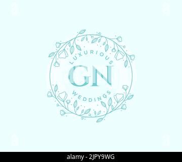 GN Initials letter Wedding monogram logos template, hand drawn modern minimalistic and floral templates for Invitation cards, Save the Date, elegant Stock Vector