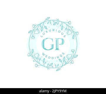 GP Initials letter Wedding monogram logos template, hand drawn modern minimalistic and floral templates for Invitation cards, Save the Date, elegant Stock Vector
