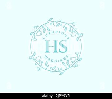 HS Initials letter Wedding monogram logos template, hand drawn modern minimalistic and floral templates for Invitation cards, Save the Date, elegant Stock Vector