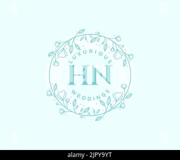 HN Initials letter Wedding monogram logos template, hand drawn modern minimalistic and floral templates for Invitation cards, Save the Date, elegant Stock Vector