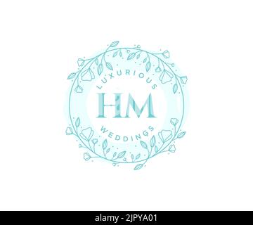 HM Initials letter Wedding monogram logos template, hand drawn modern minimalistic and floral templates for Invitation cards, Save the Date, elegant Stock Vector