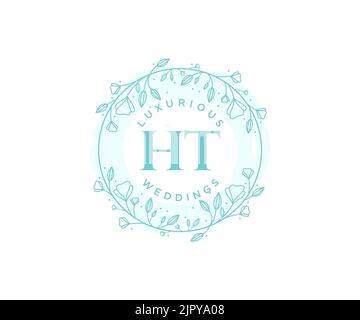 HT Initials letter Wedding monogram logos template, hand drawn modern minimalistic and floral templates for Invitation cards, Save the Date, elegant Stock Vector