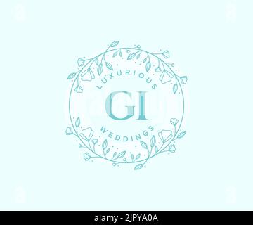 GI Initials letter Wedding monogram logos template, hand drawn modern minimalistic and floral templates for Invitation cards, Save the Date, elegant Stock Vector