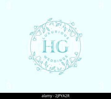 HG Initials letter Wedding monogram logos template, hand drawn modern minimalistic and floral templates for Invitation cards, Save the Date, elegant Stock Vector