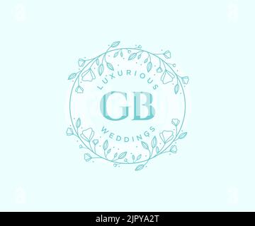GB Initials letter Wedding monogram logos template, hand drawn modern minimalistic and floral templates for Invitation cards, Save the Date, elegant Stock Vector