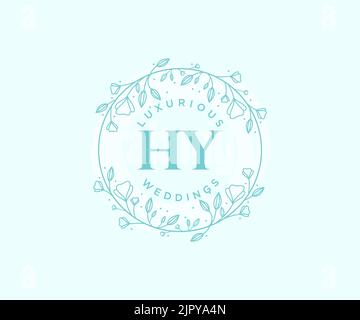HY Initials letter Wedding monogram logos template, hand drawn modern minimalistic and floral templates for Invitation cards, Save the Date, elegant Stock Vector