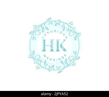 HK Initials letter Wedding monogram logos template, hand drawn modern minimalistic and floral templates for Invitation cards, Save the Date, elegant Stock Vector