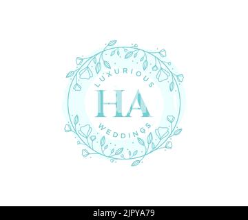 HA Initials letter Wedding monogram logos template, hand drawn modern minimalistic and floral templates for Invitation cards, Save the Date, elegant Stock Vector