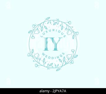 IY Initials letter Wedding monogram logos template, hand drawn modern minimalistic and floral templates for Invitation cards, Save the Date, elegant Stock Vector