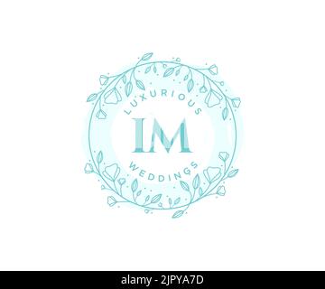 IM Initials letter Wedding monogram logos template, hand drawn modern minimalistic and floral templates for Invitation cards, Save the Date, elegant Stock Vector