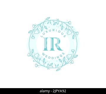 IR Initials letter Wedding monogram logos template, hand drawn modern minimalistic and floral templates for Invitation cards, Save the Date, elegant Stock Vector