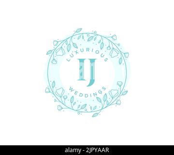 IJ Initials letter Wedding monogram logos template, hand drawn modern minimalistic and floral templates for Invitation cards, Save the Date, elegant Stock Vector