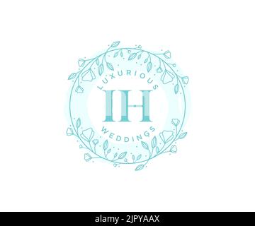 IH Initials letter Wedding monogram logos template, hand drawn modern minimalistic and floral templates for Invitation cards, Save the Date, elegant Stock Vector