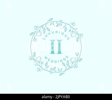 II Initials letter Wedding monogram logos template, hand drawn modern minimalistic and floral templates for Invitation cards, Save the Date, elegant Stock Vector