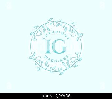 IG Initials letter Wedding monogram logos template, hand drawn modern minimalistic and floral templates for Invitation cards, Save the Date, elegant Stock Vector