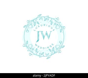 JW Initials letter Wedding monogram logos template, hand drawn modern minimalistic and floral templates for Invitation cards, Save the Date, elegant Stock Vector
