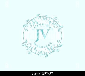 JV Initials letter Wedding monogram logos template, hand drawn modern minimalistic and floral templates for Invitation cards, Save the Date, elegant Stock Vector