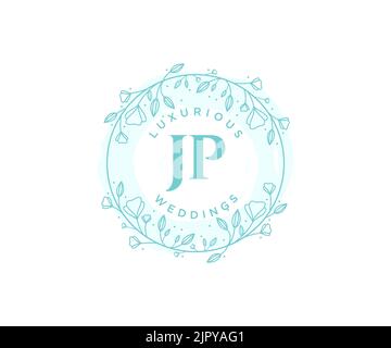 JP Initials letter Wedding monogram logos template, hand drawn modern minimalistic and floral templates for Invitation cards, Save the Date, elegant Stock Vector