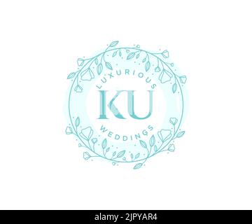 KU Initials letter Wedding monogram logos template, hand drawn modern minimalistic and floral templates for Invitation cards, Save the Date, elegant Stock Vector