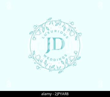 JD Initials letter Wedding monogram logos template, hand drawn modern minimalistic and floral templates for Invitation cards, Save the Date, elegant Stock Vector