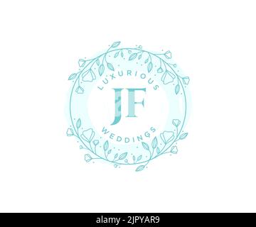 JF Initials letter Wedding monogram logos template, hand drawn modern minimalistic and floral templates for Invitation cards, Save the Date, elegant Stock Vector