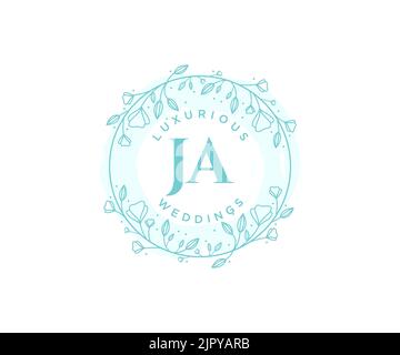 JA Initials letter Wedding monogram logos template, hand drawn modern minimalistic and floral templates for Invitation cards, Save the Date, elegant Stock Vector