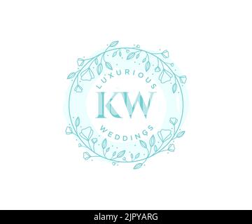 KW Initials letter Wedding monogram logos template, hand drawn modern minimalistic and floral templates for Invitation cards, Save the Date, elegant Stock Vector
